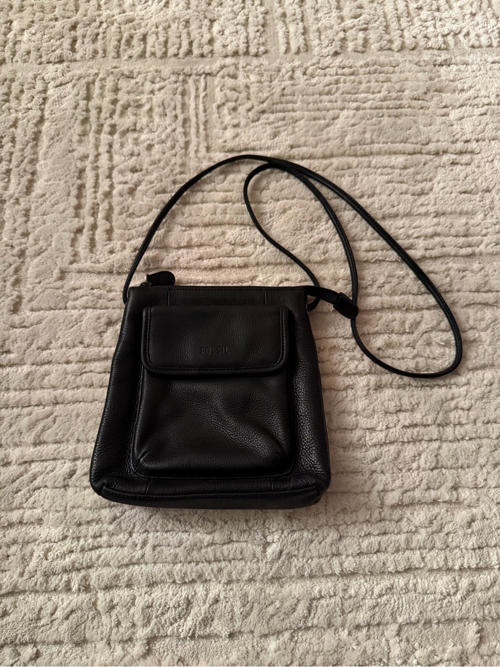 Fossil Black Pebbled Leather Crossbody Shoulder Bag